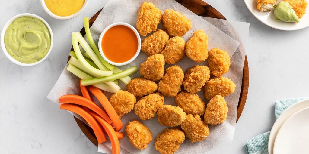 Chick’n Bites Platter with Dipping Sauce Trio